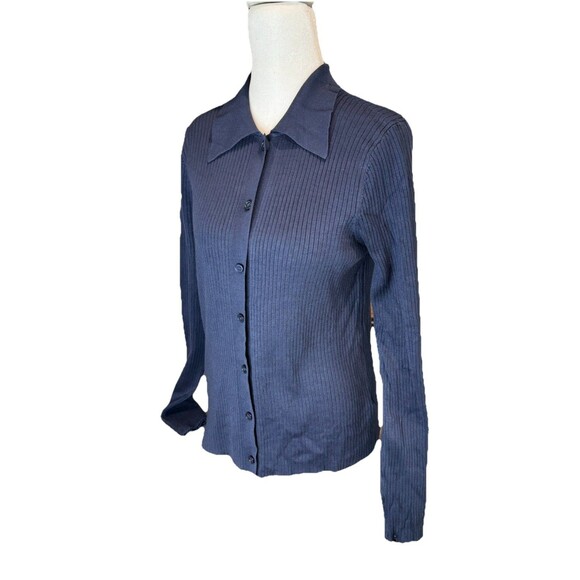 NINE WEST Sweater Women's Size S Rib Button-Up Shirt Blue Cardigan Ribbed NWT - Picture 3 of 8